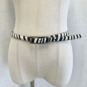 Lauren Ralph Lauren Reversible Zebra Calf Hair Black Patent Leather Skinny Belt